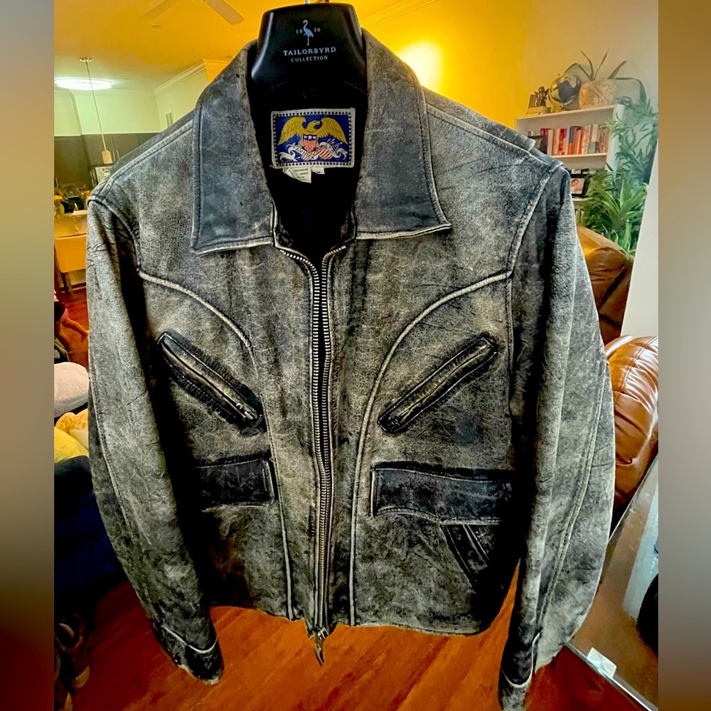 AVIREX Grey 100% Leather Jacket